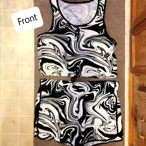 2 Piece Black n White Top & Shorts